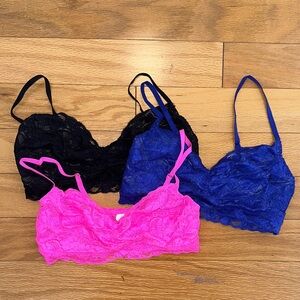 Lace Bralette Set - Black, Blue, and Pink